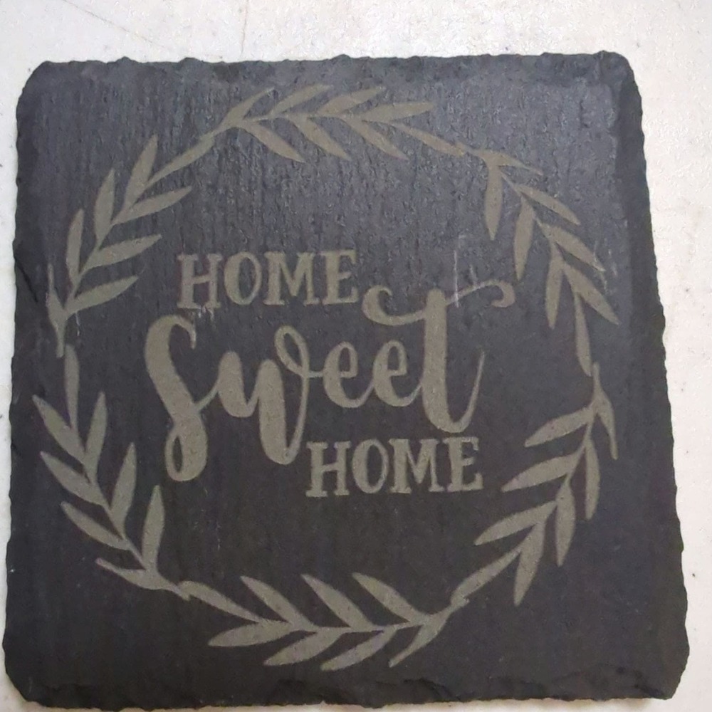 Set of 4 engraved slate coasters with home sweet home